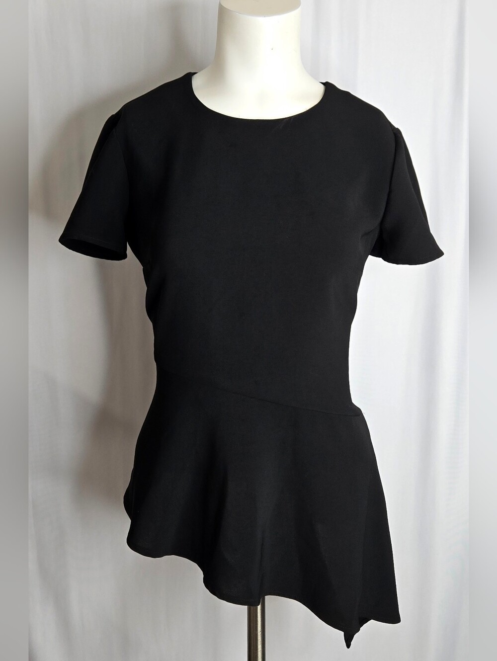 WHBM Black Asymmetrical‎ Peplum Top Career Office Stretch Size 6 NWOT